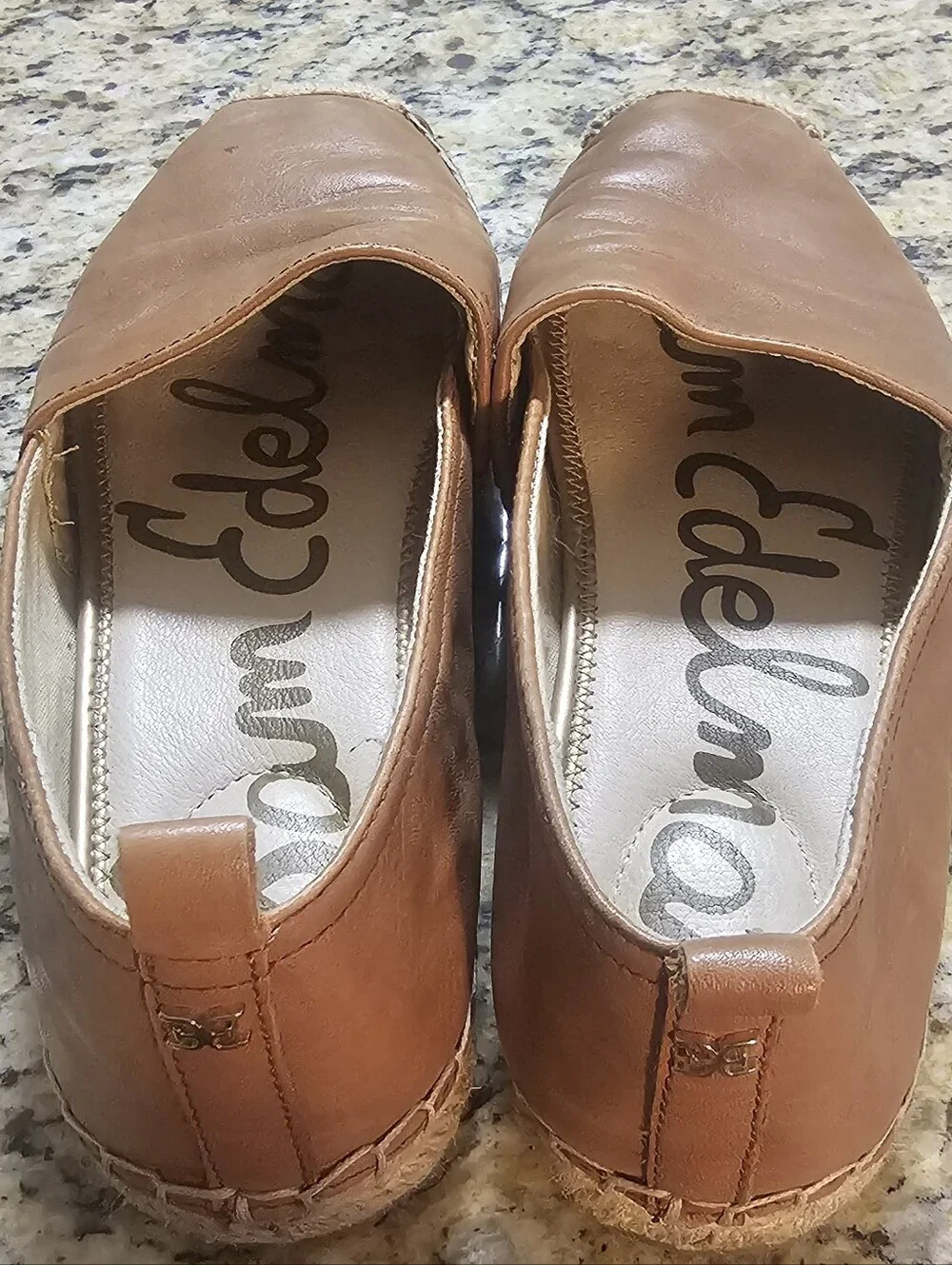 Sam Edelman Cognac Leather Espadrille Slip-Ons Size 8